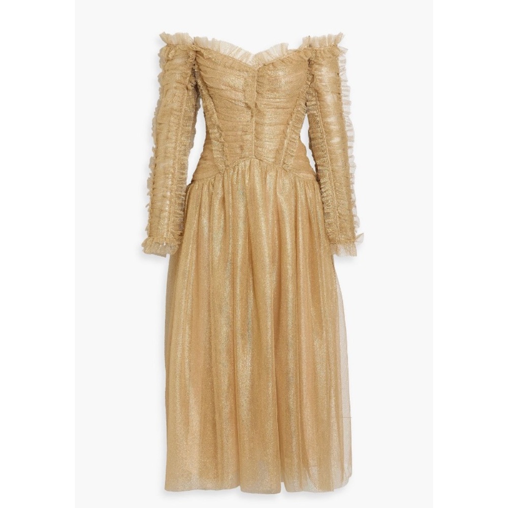 Zimmermann Metallic Gold off the shoulder dress